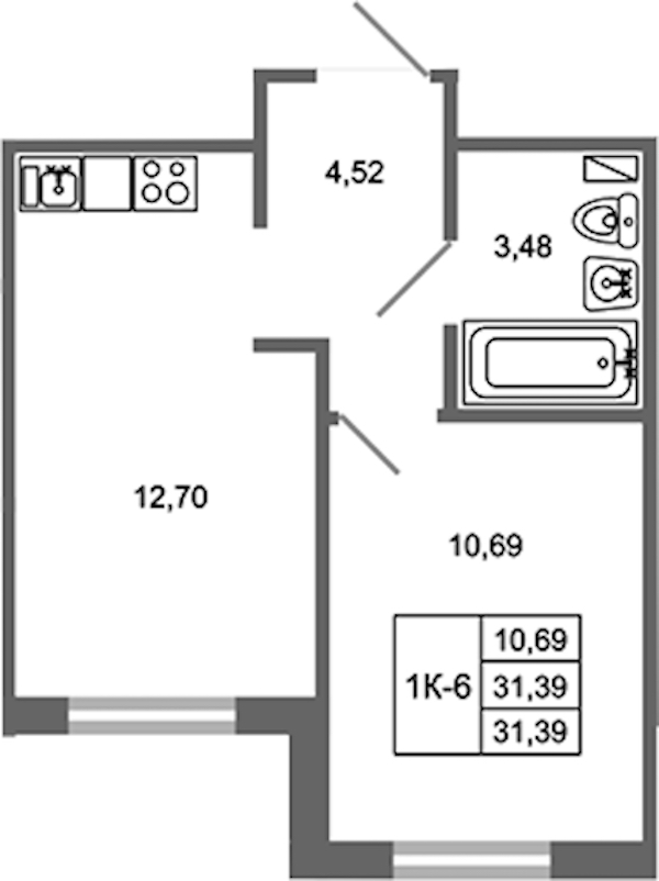 1-комнатная квартира 31.39 м², 3/17 эт., ЖК «Стороны Света 2»